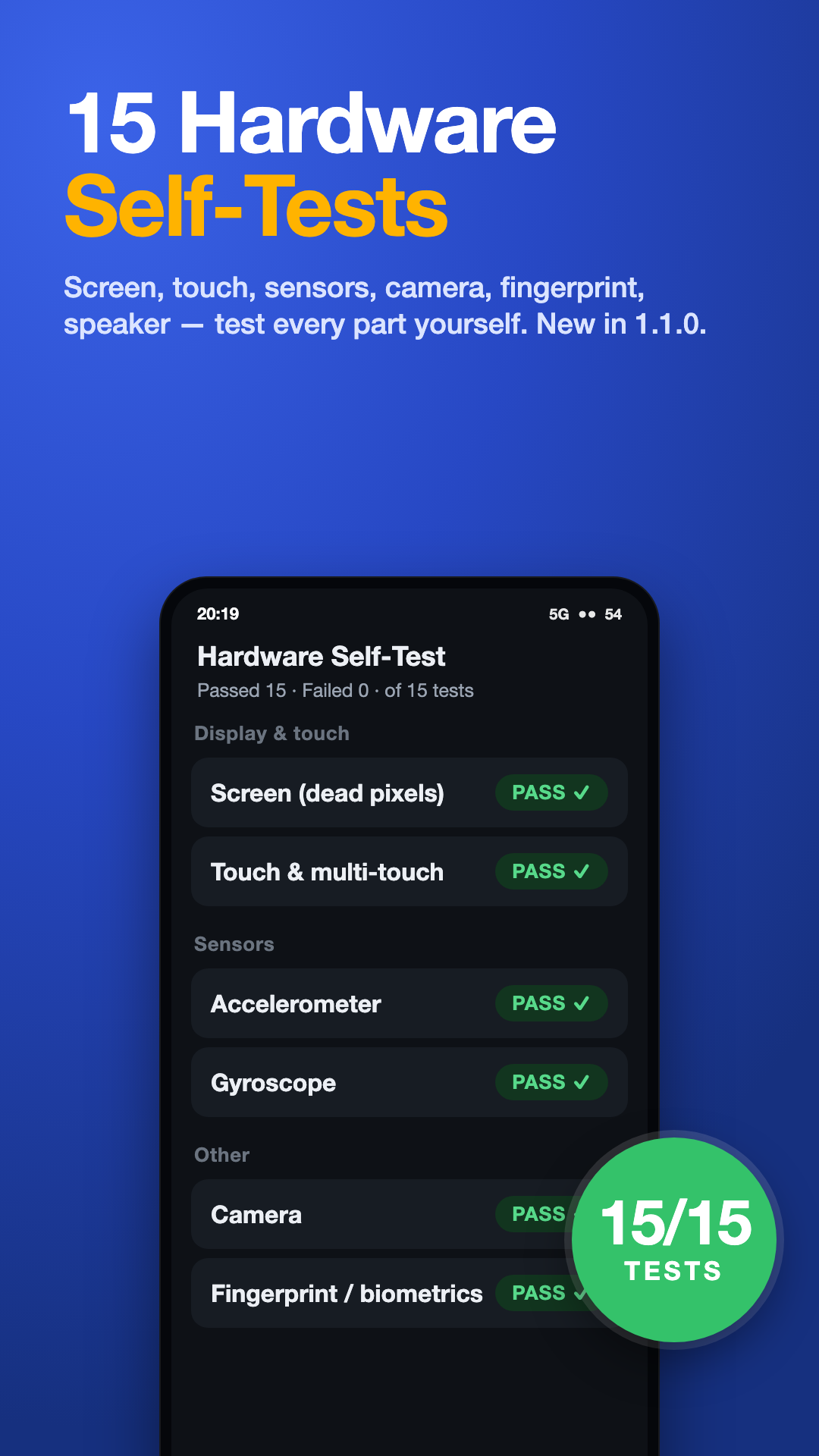 15 hardware self-tests